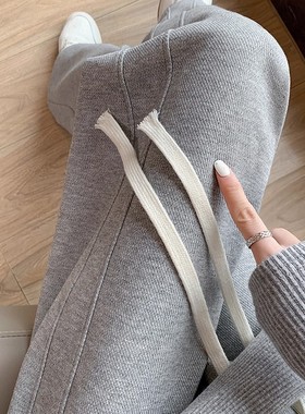 清仓捡漏灰色运动裤女冬季高腰直筒宽松香蕉卫裤休闲春秋阔腿裤子