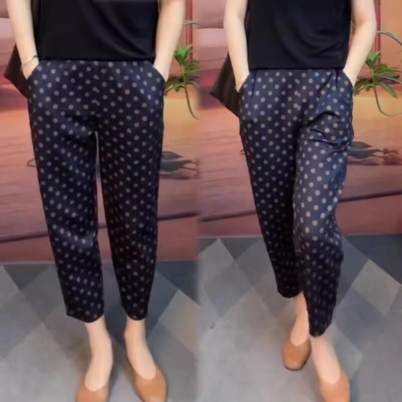 清仓捡漏夏季波点直筒九分裤女高腰宽松百搭哈伦裤洋气显瘦萝卜裤