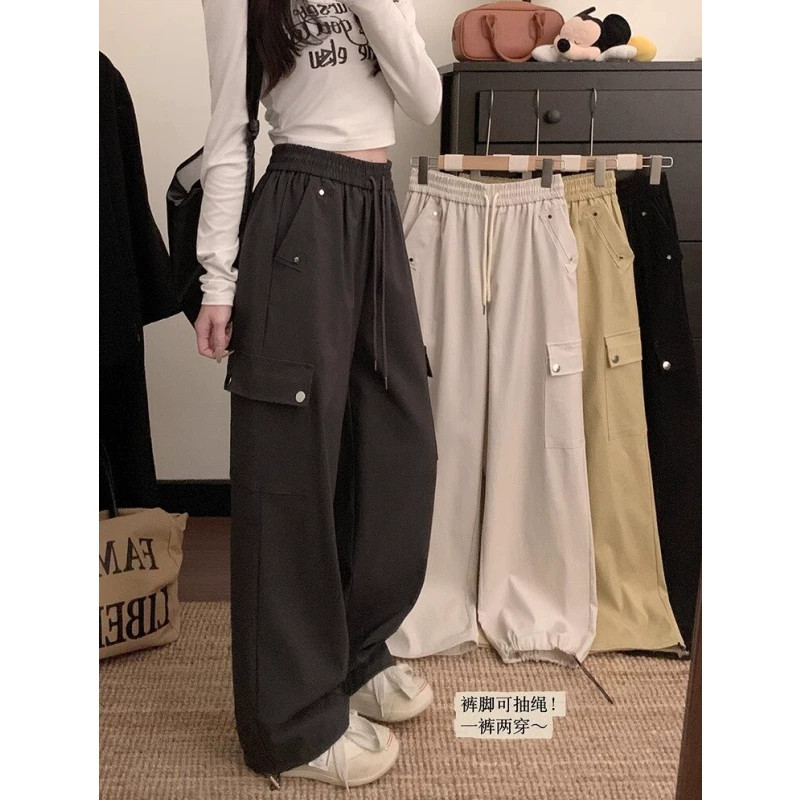 美式工装裤女春秋垂感直筒阔腿裤