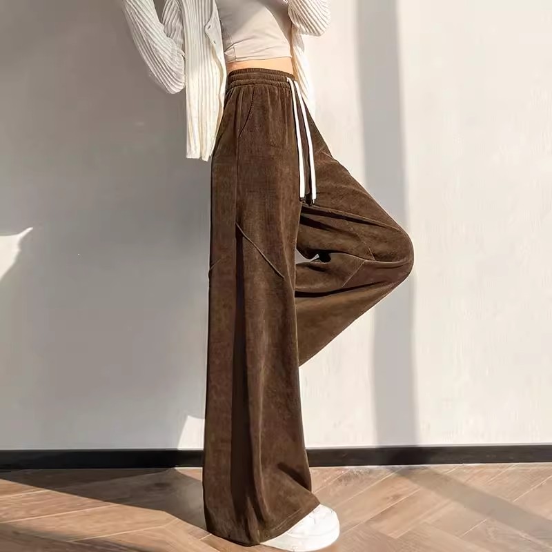 大码胖mm咖色阔腿裤女秋冬休闲裤