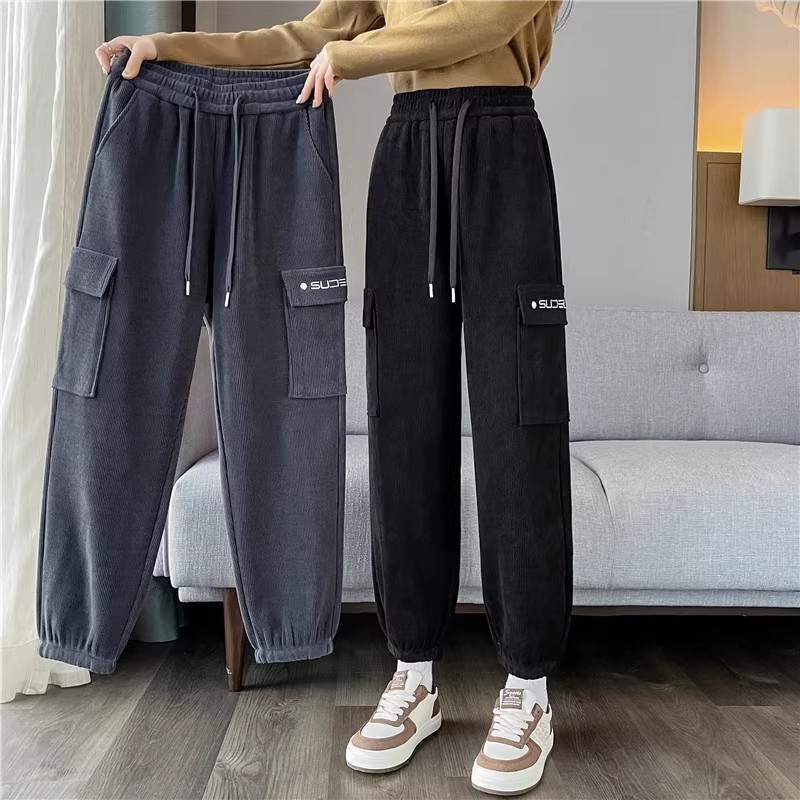 美式工装裤秋冬加绒雪尼尔哈伦裤