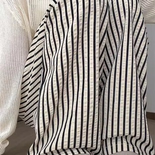 清仓捡漏黑白条纹裤 子 女夏季 高腰宽松显瘦遛弯小个子慵懒风阔腿裤