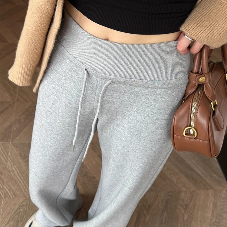 清仓捡漏灰色运动裤女小个子春夏休闲卫裤抽绳宽松高腰显瘦阔腿裤