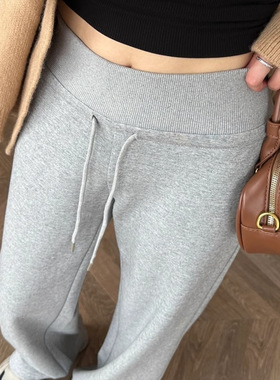 清仓捡漏灰色运动裤女小个子春夏休闲卫裤抽绳宽松高腰显瘦阔腿裤