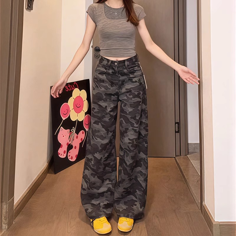 设计感迷彩工装裤女裤子阔腿长裤