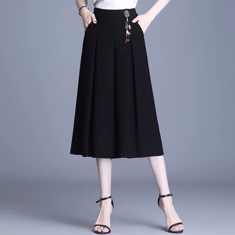 清仓捡漏裙裤女夏薄款高腰小个子七分裤宽松休闲裤垂感雪纺阔腿裤