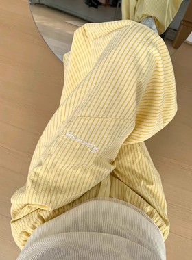 清仓捡漏美式多巴胺条纹刺绣工装裤女春秋宽松阔腿裤跳舞爵士舞裤