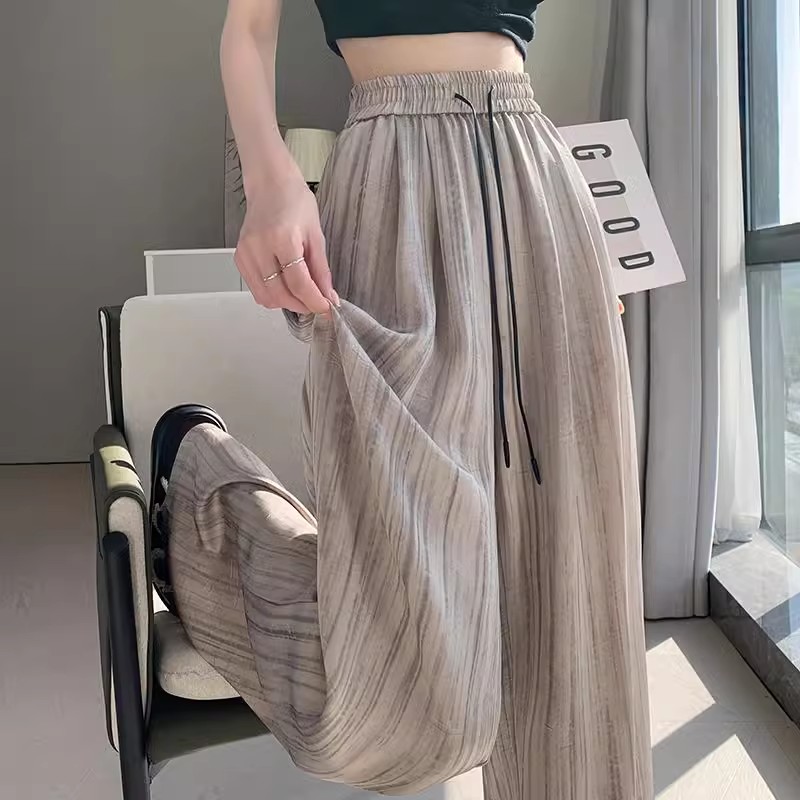冰丝缎面印花水墨画阔腿裤女夏季