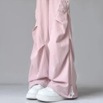 清仓捡漏粉色速干工装裤女夏季高腰显瘦阔腿裤美式休闲风运动裤子