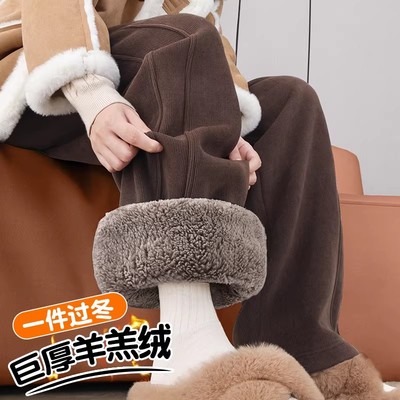 冬季加绒阔腿裤女巨厚特舒绒裤子
