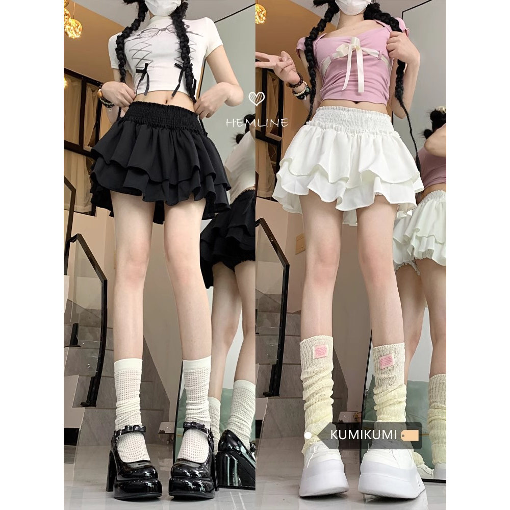 清仓捡漏荷叶边黑色蛋糕裙女夏季