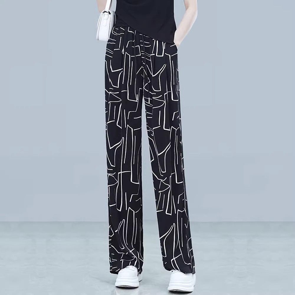 冰丝花裤子女夏季直筒长裤抖抖裤