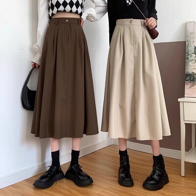 咖色高腰伞裙半身裙女春秋季裙子