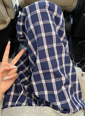 清仓捡漏~夏季复古蓝色格子休闲裤女高腰宽松垂感显瘦阔腿拖地裤