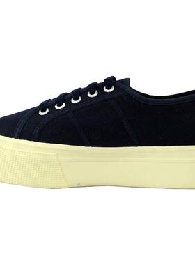 代购Superga女士运动板鞋轻便舒适日常穿着透气棉质厚底深蓝色