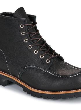 代购Red Wing男士工装靴耐用耐磨防滑舒适脚感黑色系带圆头