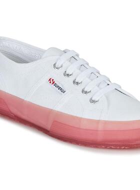 代购Superga女士运动板鞋轻便透气舒适耐磨白色透明底织物鞋面