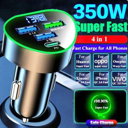 350W Car Phone Charger USB Type C Super Fast Charge in Car w
