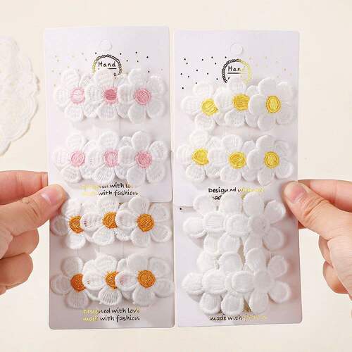 2Pcs/set Sweet Embroidery Flower Hair Clips for Kids Girls