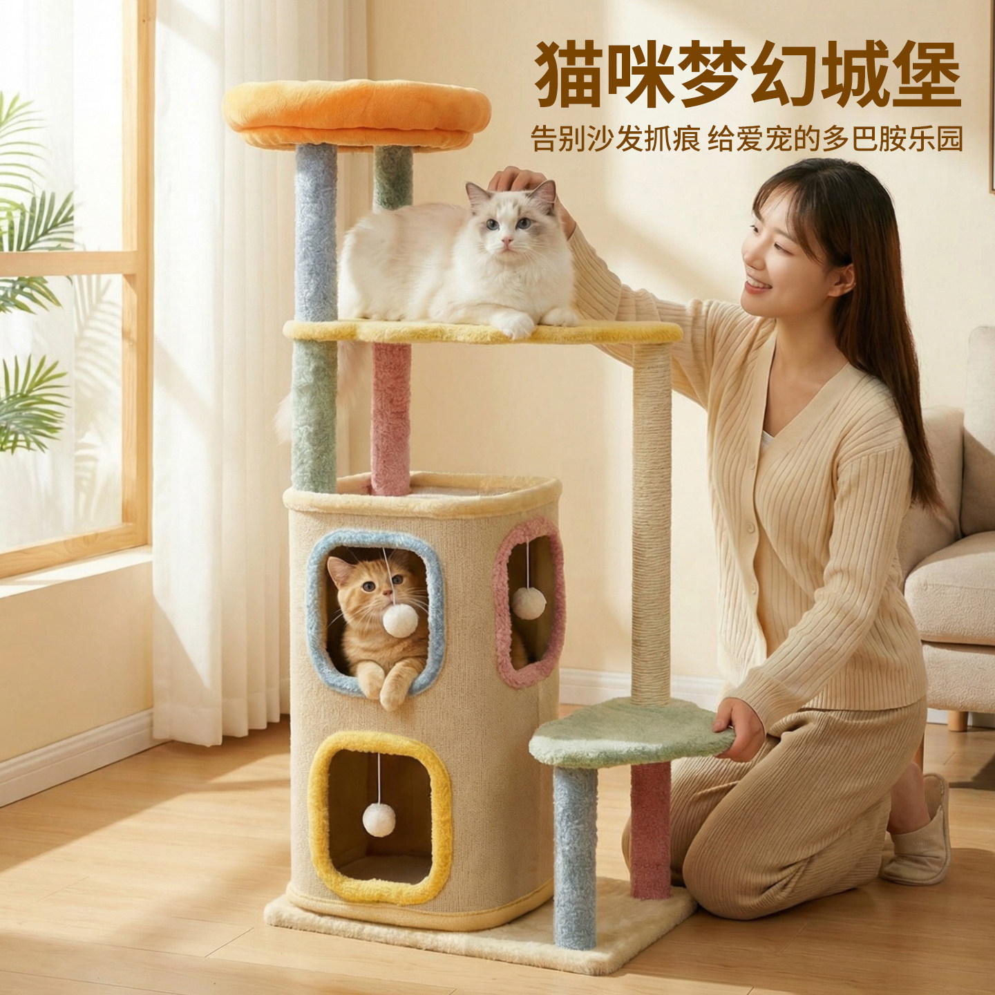 猫爬架猫窝猫树一体猫抓板多层猫架子家用不占地小猫咪跳台猫爬柱