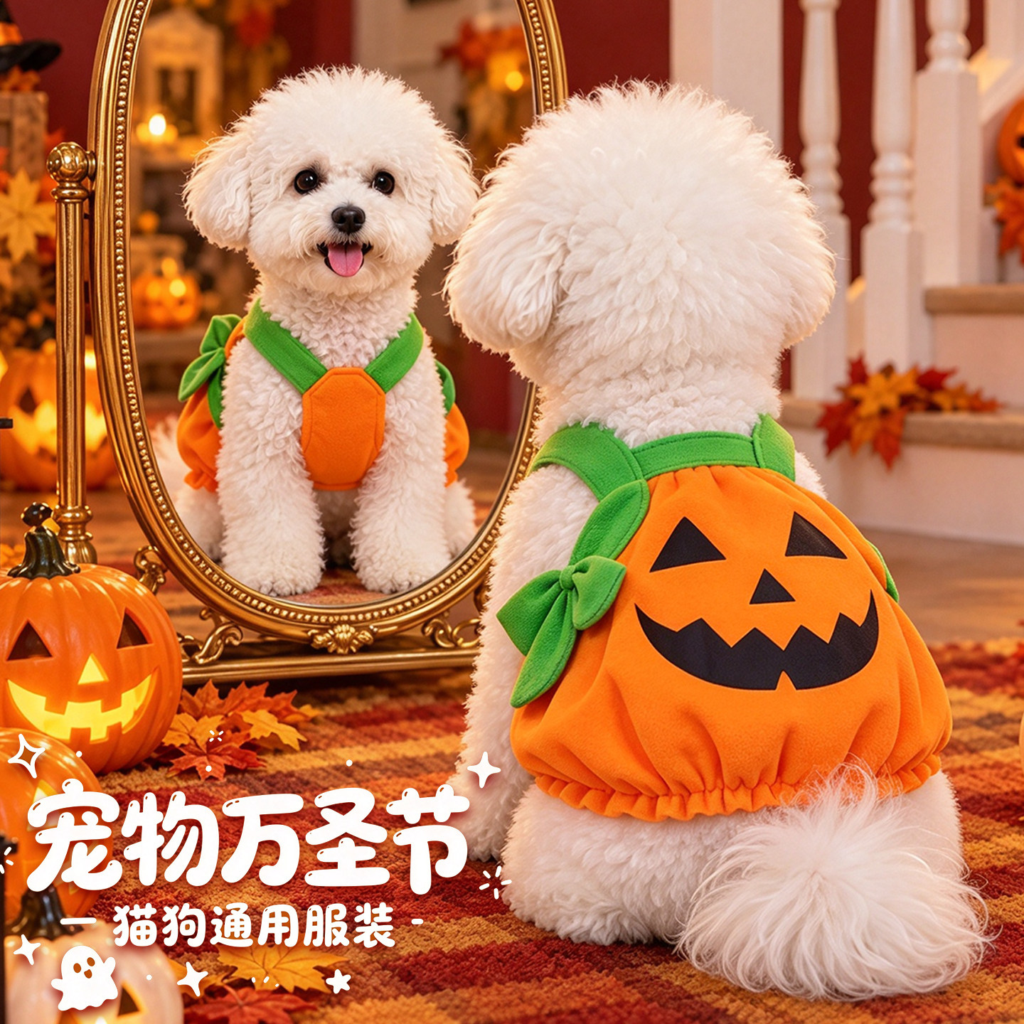 狗狗万圣节衣服南瓜宠物背带裙搞怪变身装可爱秋冬泰迪小型犬服饰