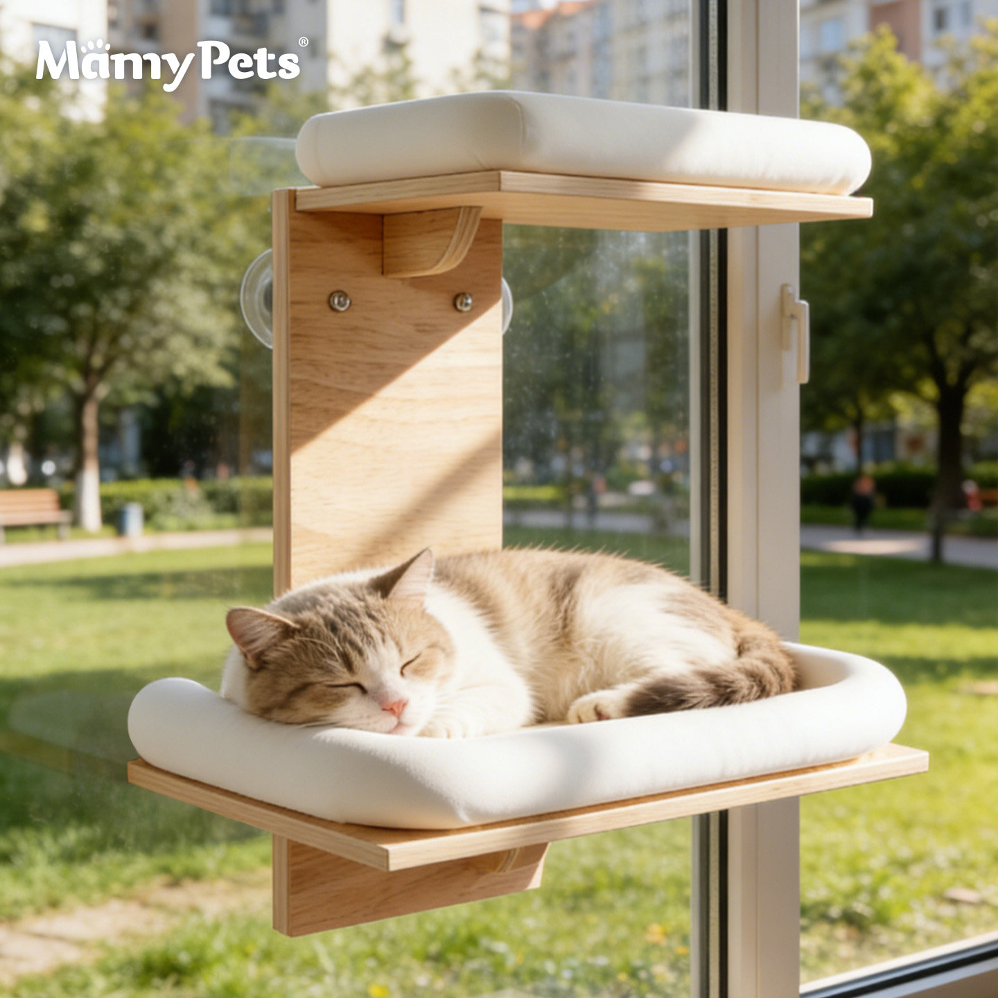 实木吸盘猫爬架玻璃窗户阳台墙壁式养猫晒太阳神器悬挂跳台通天绳