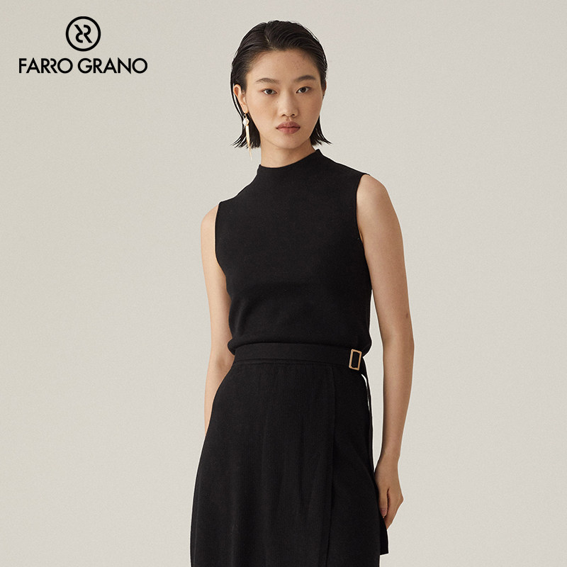 farro grano/菲诺格诺23秋冬新品半高领含绵羊毛无袖打底针织背心
