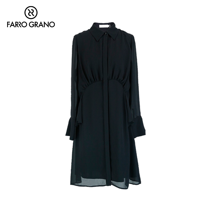 FARRO GRANO宽松腰小黑裙春夏新款显瘦连衣裙设计感气质女神范