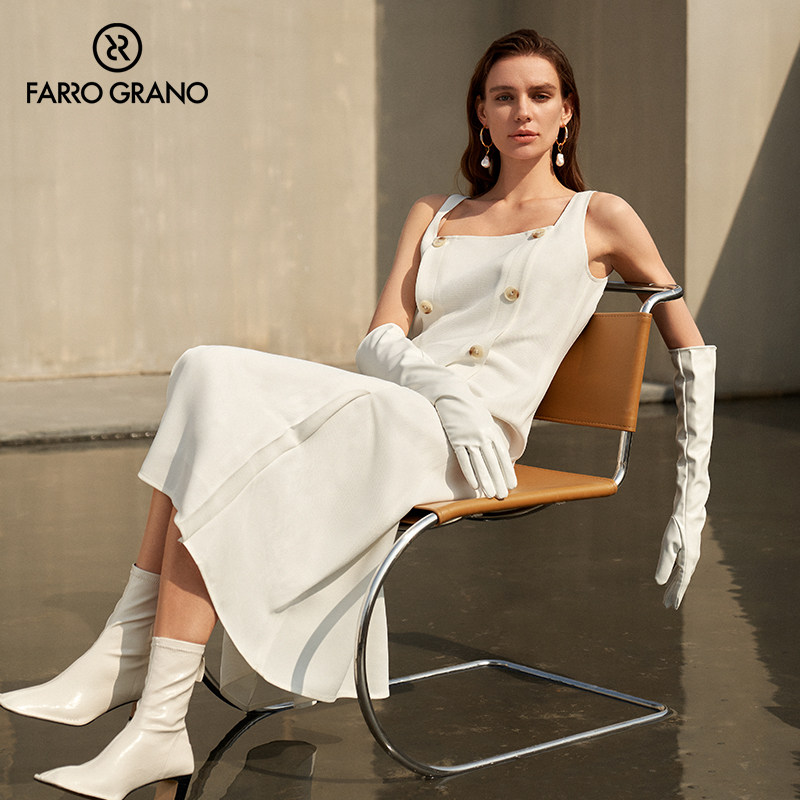 farro grano/菲诺格诺纯色轻奢长款气质女显瘦漂亮连衣裙夏高级感