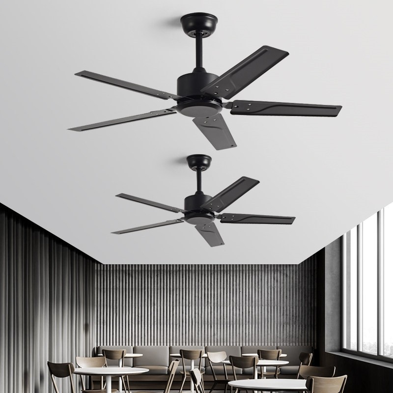 黑色大风力工业吊顶电风扇遥控餐灯复古客厅吊扇厅静音商用铁叶无
