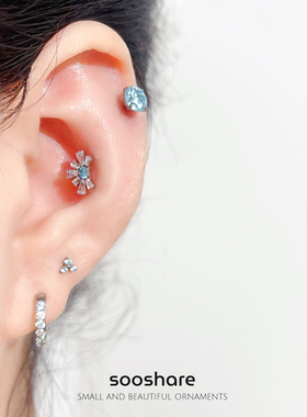 钛合金耳钉套装F136材质夏日海边蓝色绝美耳骨钉耳蜗钉养耳洞耳饰
