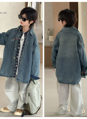 大e小e2025秋新款男童女童牛仔外套牛仔衬衫中大童儿童童装66131