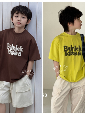 布芮欧2025夏新款男童女童字母短袖T恤中大童儿童童装潮学生36153