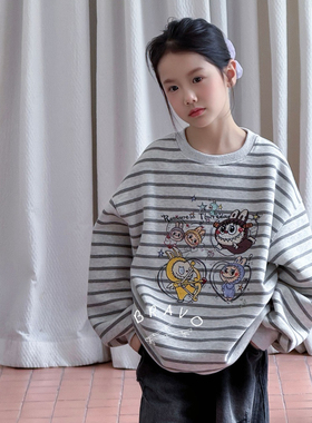 布芮欧春秋款男童女童卡通条纹卫衣中大童儿童童装韩版学生72522
