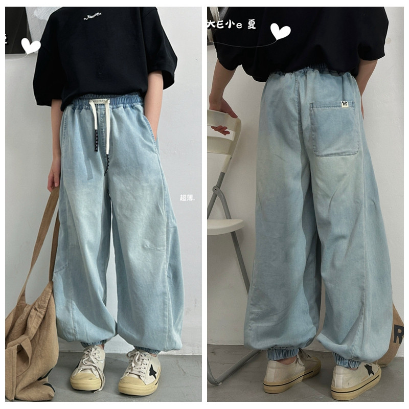 大e小e2025夏新款男童女童超薄冰丝牛仔裤宽松百搭中大童儿童8066
