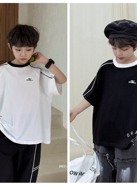 布芮欧2025夏新款男童女童纯棉短袖T恤中大童儿童童装潮学生36155