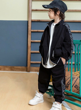 木瓜汁2024秋新款男童女童针织卫衣卫裤套装运动中大童韩版56156