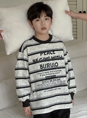 布芮欧2025春新款男童女童条纹纯棉长袖T恤中大童儿童童装潮76015