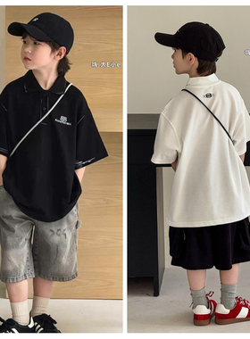 大e小e2025夏新款男童女童POLO衫短袖T恤中大童儿童童装潮3910