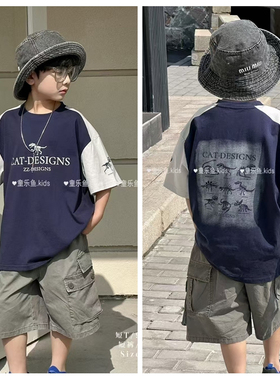 童乐鱼2025夏新款男童女童纯棉卡通短袖T恤中大童儿童童装潮99165