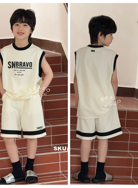 布芮欧2025夏新款男童女童篮球服短袖短裤套装运动中大童潮56128