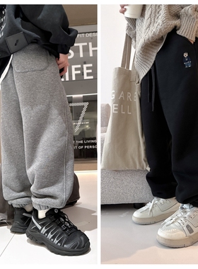 阳光爱橦2024冬儿童小熊羊驼绒加绒休闲裤运动裤男女童卫裤潮3097