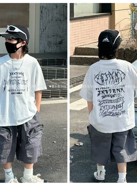 童乐鱼2025夏新款男童女童纯棉短袖T恤中大童儿童童装潮学生99177