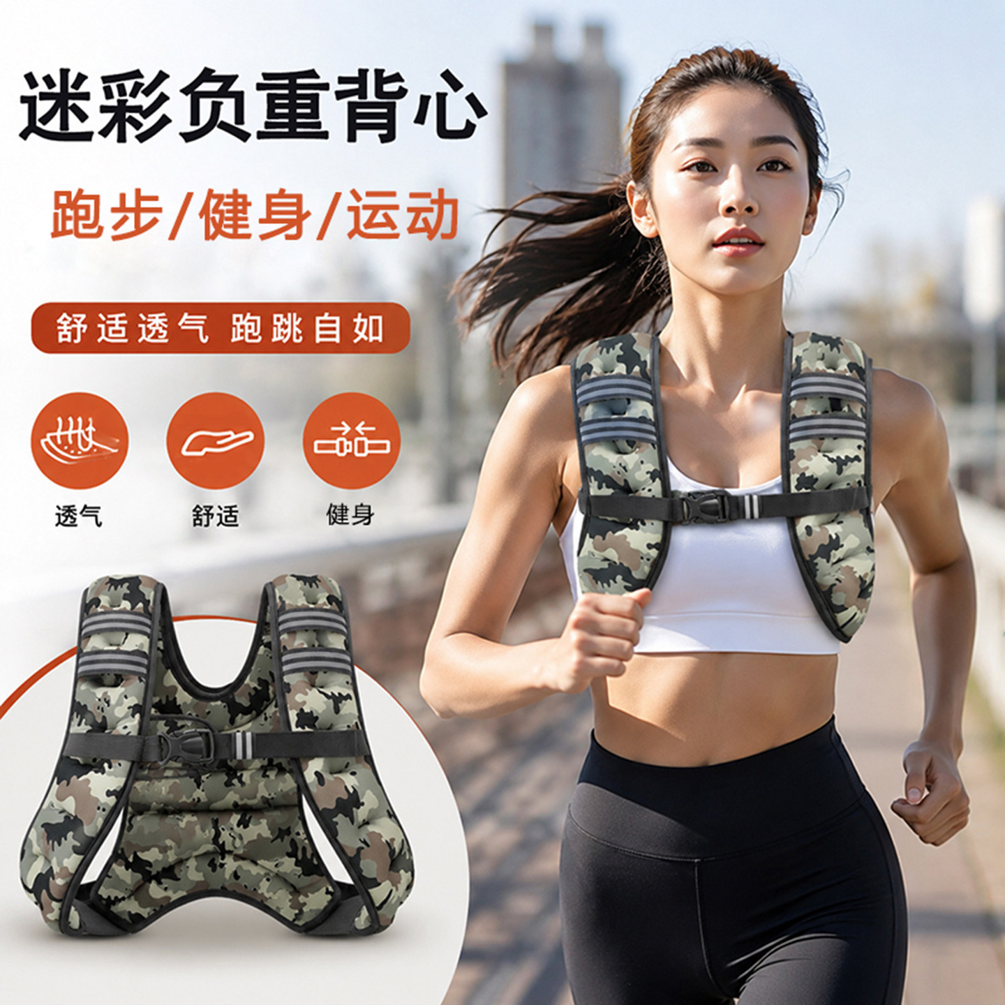迷彩负重铁砂背心训练神器助手男女通用跑步健身运动提升燃脂减肥