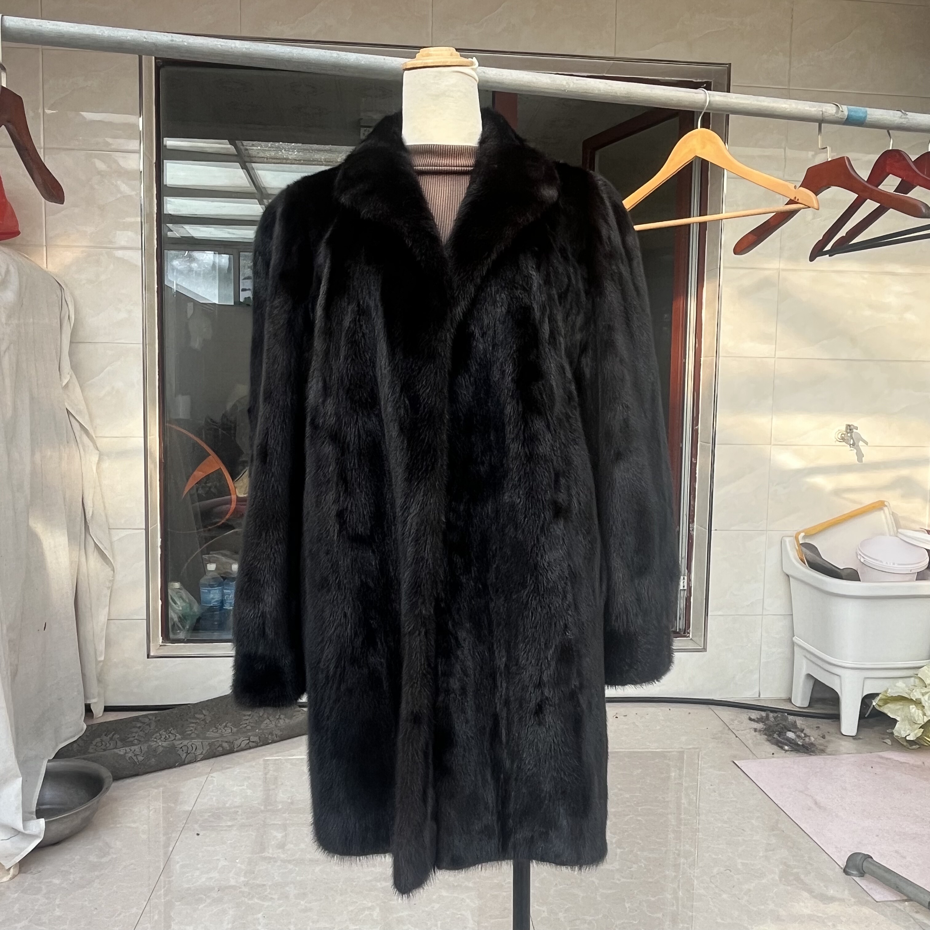 vintage进口貂皮大衣女中长款整貂中古皮草黑色SAGA认证底绒超厚