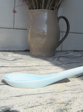 欧美名品LZ陶瓷餐具饭勺汤勺调羹家用汤匙饭匙 釉下彩浅蓝色汤勺