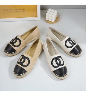 小香风渔夫鞋女真皮2024春夏新款麻绳草编一脚蹬懒人鞋时尚百搭潮