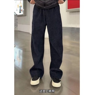 秋冬新款水洗牛仔休闲裤男加绒加厚裤子男显瘦宽松直筒裤男士卫裤