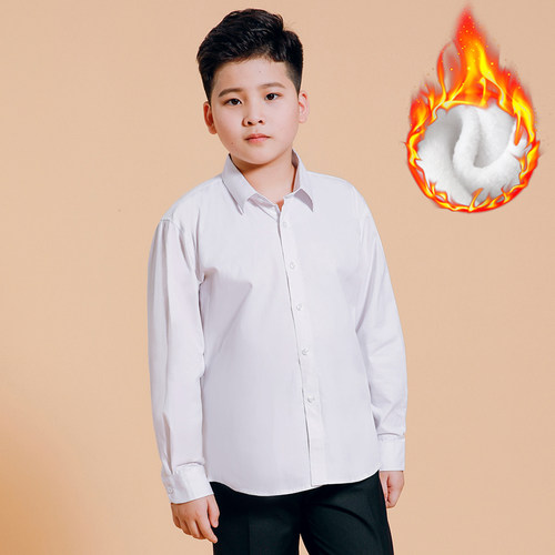 胖童纯棉长袖宽松校服白衬衫