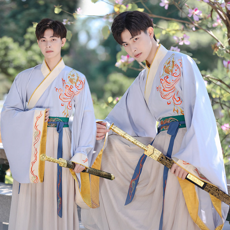 实拍中国风汉服男广袖刺绣交领上衣襦裙仙气武侠剧本演出古装夏季